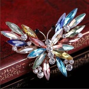 Women’s Colorful Crystal Glass Butterfly Brooch Rhinestones Boho Scarf Corsages
